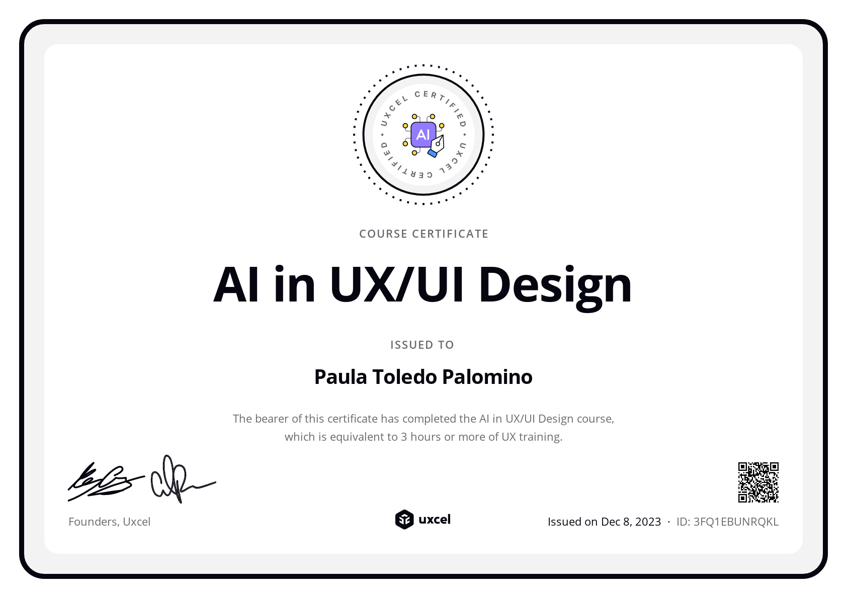 Paula Toledo Palomino's certificate